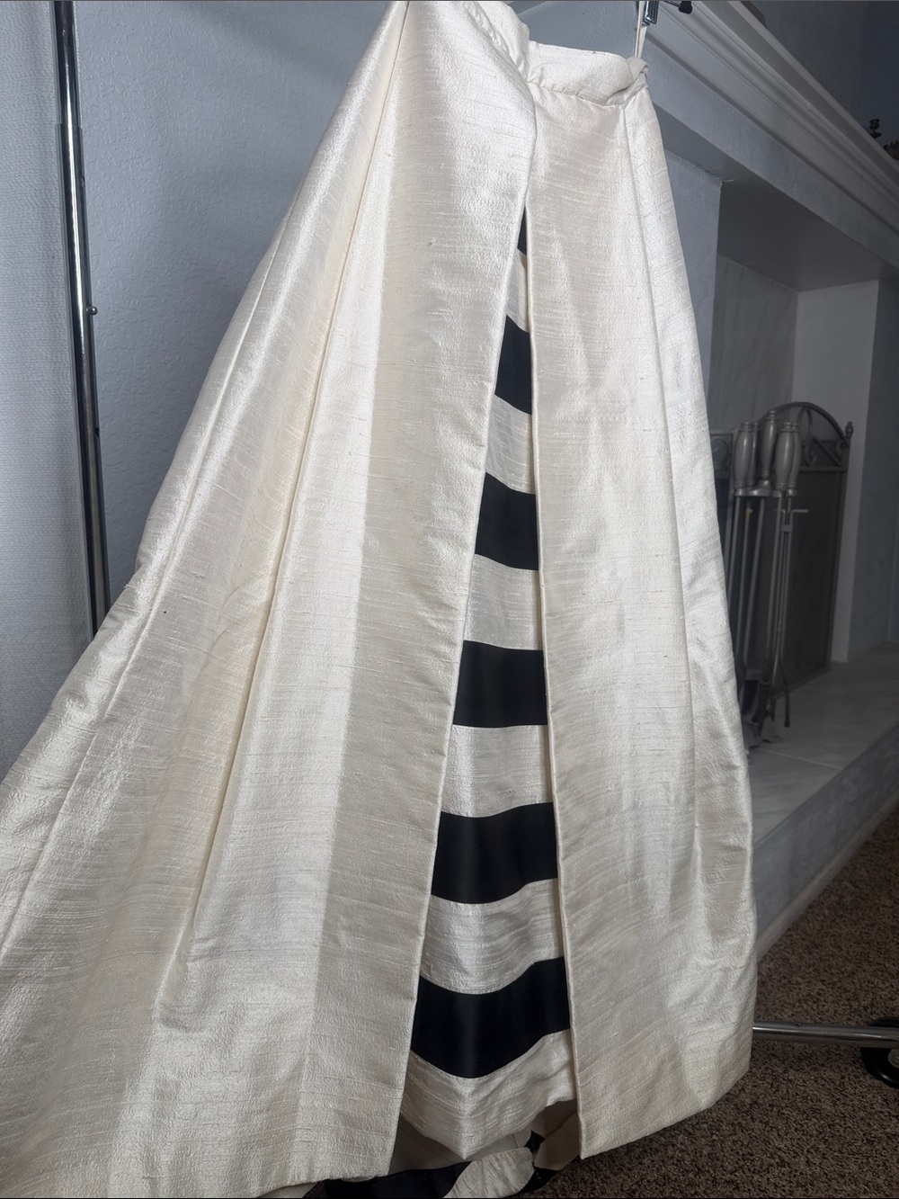 Valentino Garavani Black White Chevron Silk Maxi Skirt. Runway.